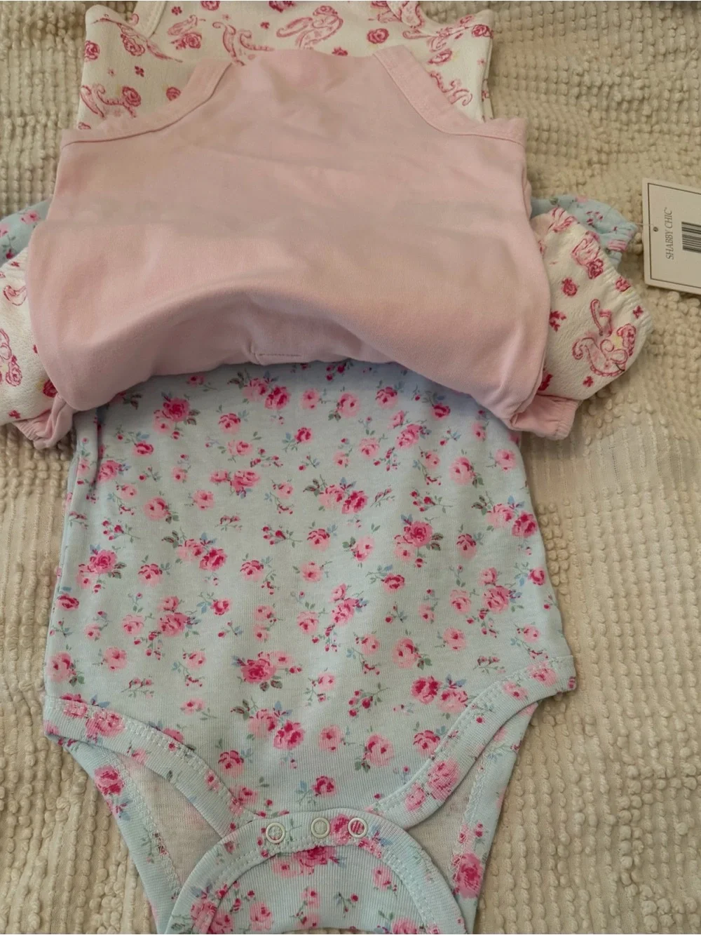 NWT~ Shabby Chic pack of  3 onesies.  3-6 months